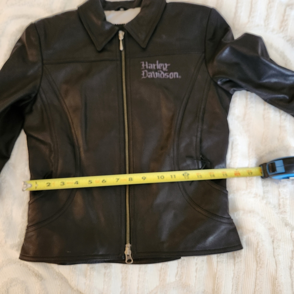 Harley-Davidson Women's Black Leather Motorcycle Zip Jacket Purple Embroidery Xs - Picture 11 of 12